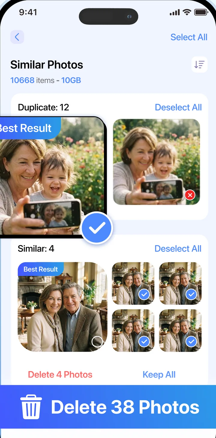 Similar photos grouped with the best result selected