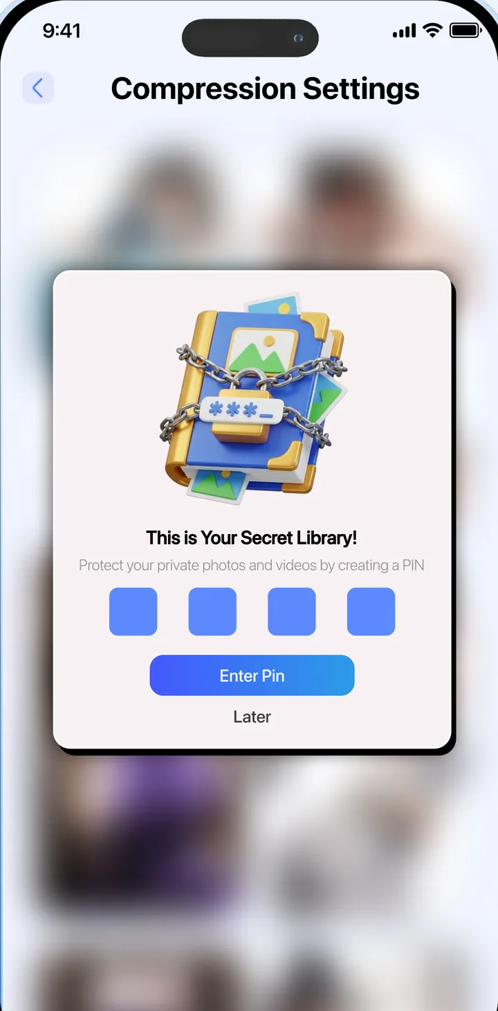 Secret library PIN screen